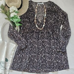 ZARA Floral V-Neck Chiffon Mini Dress with Lining Black M